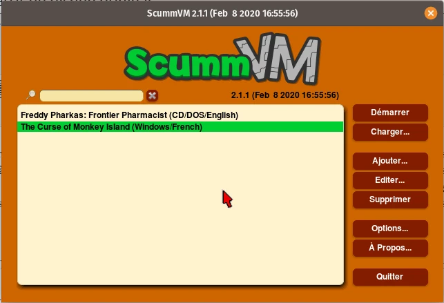 ScummVM avec les jeux ajoutés